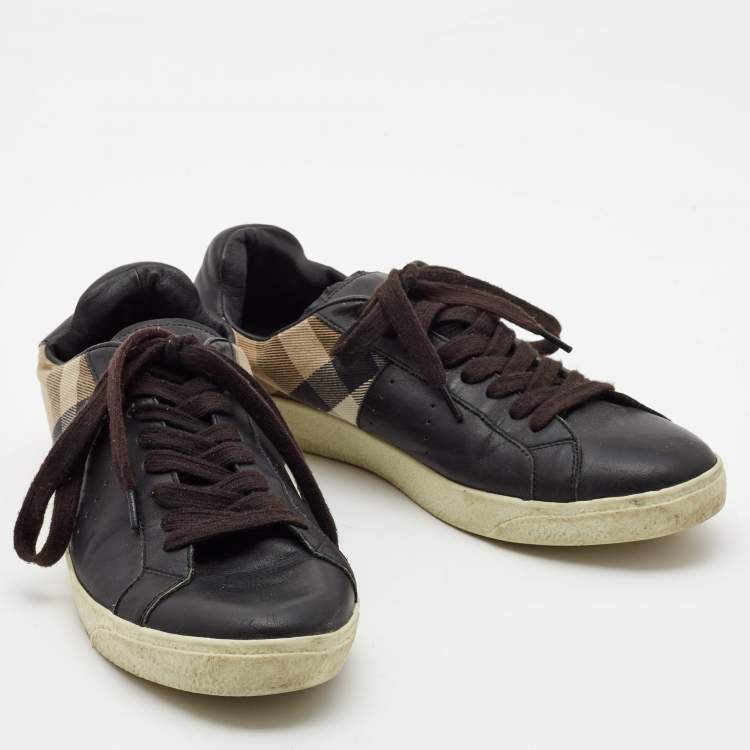Pre Owned Burberry Black/Beige Canvas and Leather Lace Up Sneakers Size 41