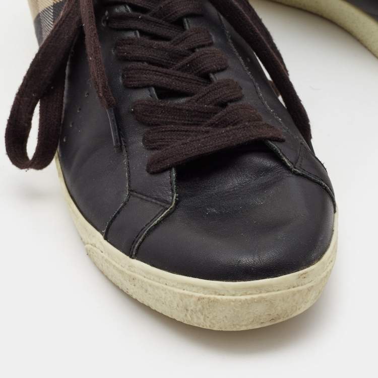 Pre Owned Burberry Black/Beige Canvas and Leather Lace Up Sneakers Size 41