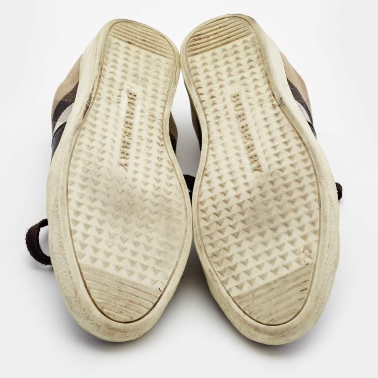 Pre Owned Burberry Black/Beige Canvas and Leather Lace Up Sneakers Size 41