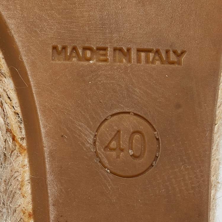 Pre Owned Burberry Gold Leather and Canvas Espadrilles Sandals Size 40 