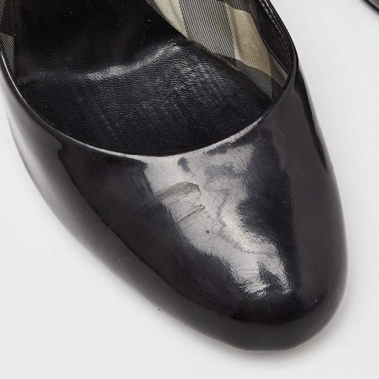 Pre Owned Burberry Black Patent Leather Round Toe Pumps Size 40