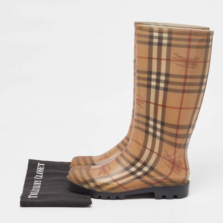 Pre Owned Burberry Beige House Check Rubber Rain Boots Size 40