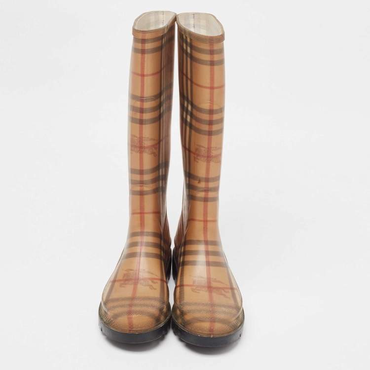Pre Owned Burberry Beige House Check Rubber Rain Boots Size 40