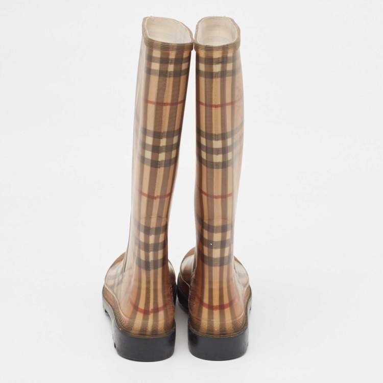 Pre Owned Burberry Beige House Check Rubber Rain Boots Size 40