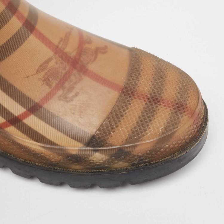 Pre Owned Burberry Beige House Check Rubber Rain Boots Size 40