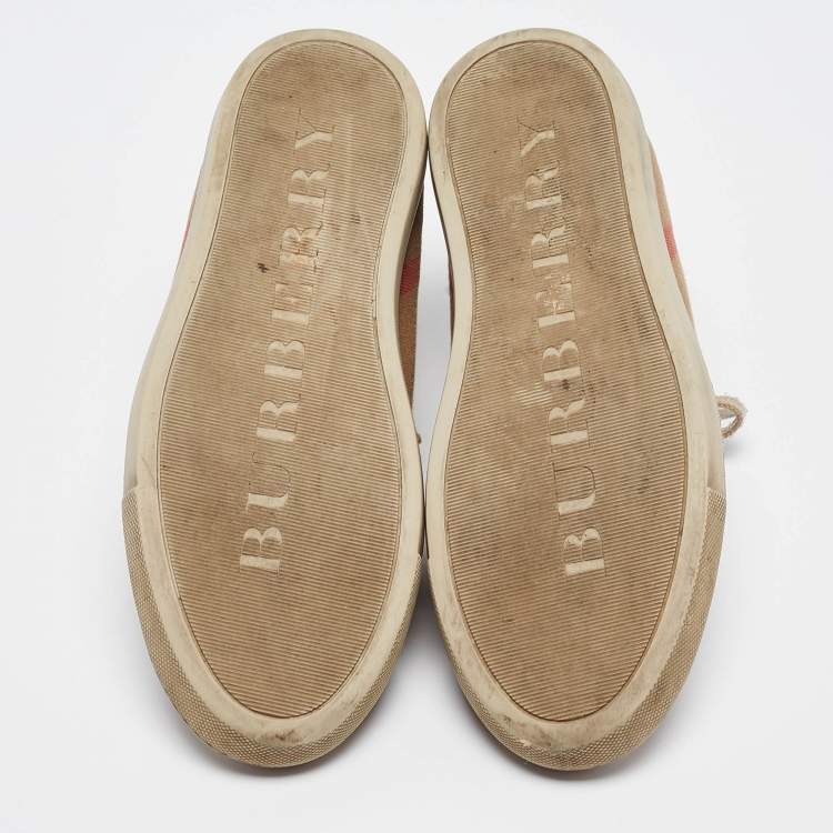 Pre Owned Burberry Beige Nova Check and Leather Low Top Sneakers Size 36