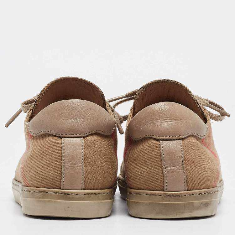 Pre Owned Burberry Beige Nova Check and Leather Low Top Sneakers Size 36