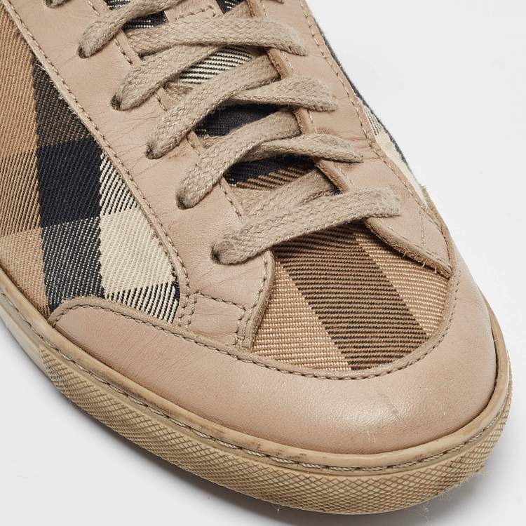 Pre Owned Burberry Beige Nova Check and Leather Low Top Sneakers Size 36