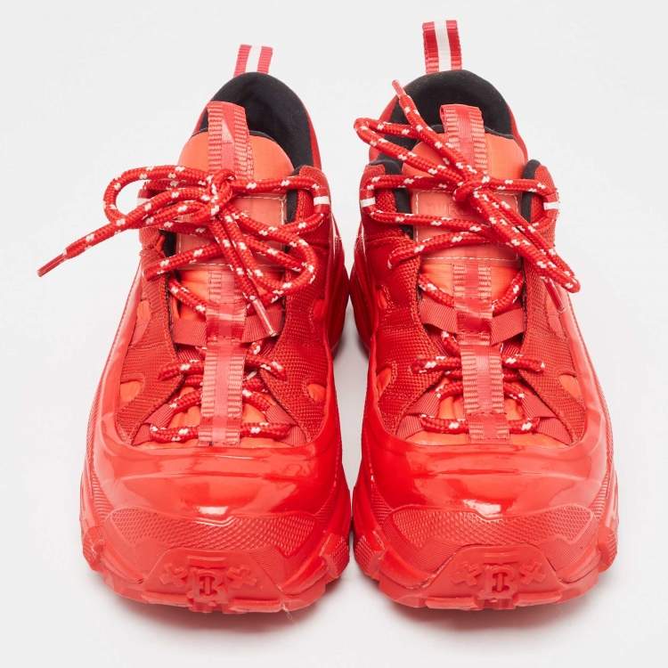 Pre Owned Burberry Red Nylon and Rubber Arthur Sneakers Size 38