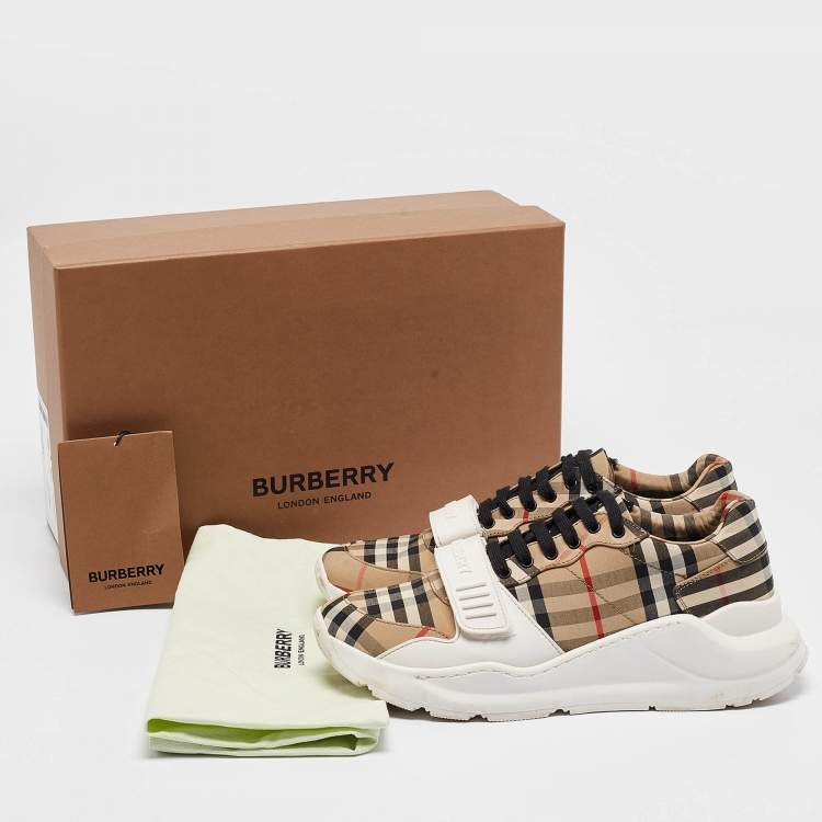 Pre Owned Burberry Beige/White House Check Fabric Regis Low Top Sneakers Size 39