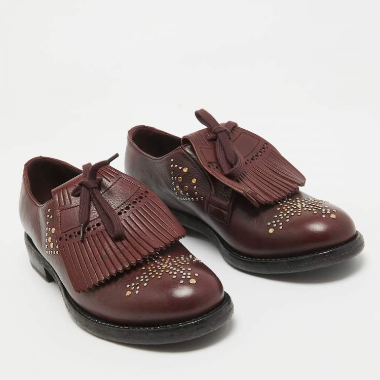 Pre Owned Burberry Burgundy Leather Studded Ampney Derby Size 37.5