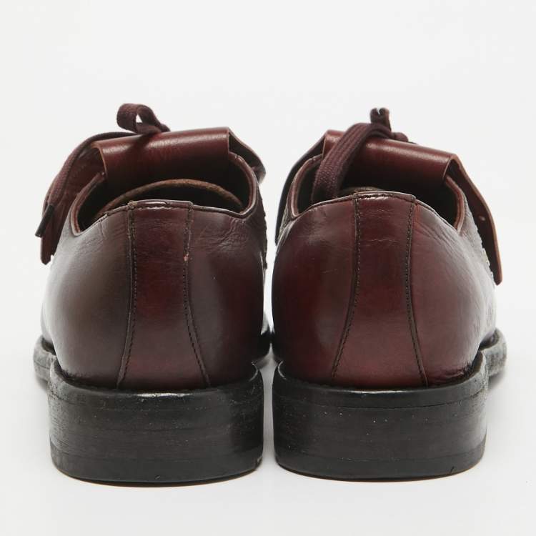 Pre Owned Burberry Burgundy Leather Studded Ampney Derby Size 37.5