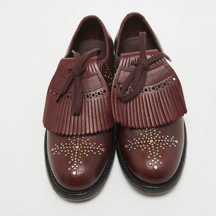 Pre Owned Burberry Burgundy Leather Studded Ampney Derby Size 37.5