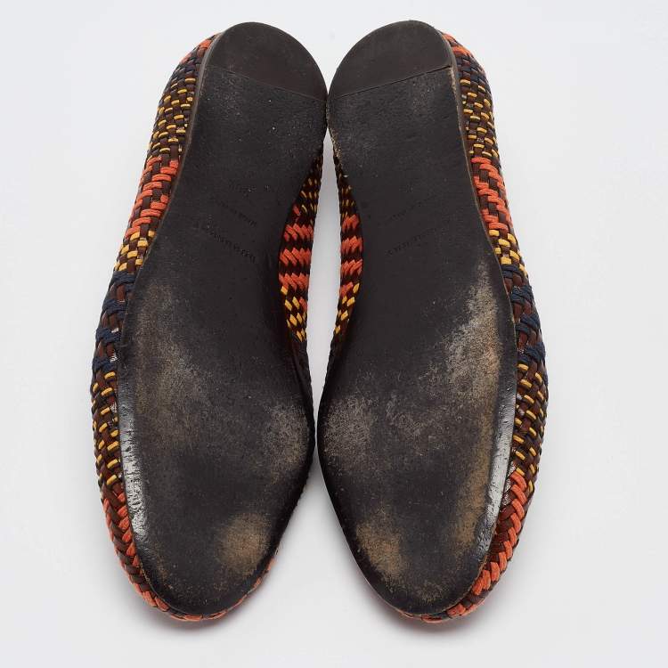 Pre Owned Burberry Multicolor Woven Leather Ballet Flats Size 38.5