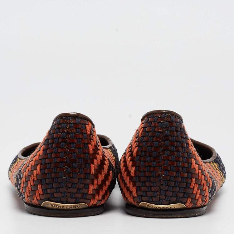 Pre Owned Burberry Multicolor Woven Leather Ballet Flats Size 38.5
