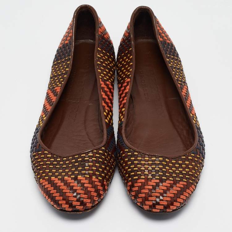 Pre Owned Burberry Multicolor Woven Leather Ballet Flats Size 38.5