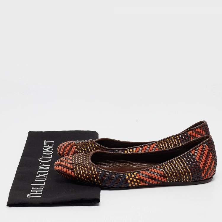 Pre Owned Burberry Multicolor Woven Leather Ballet Flats Size 38.5