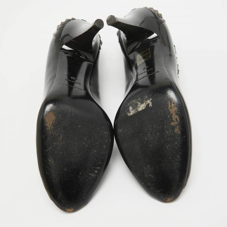 Pre Owned Burberry Black Patent Stud Peep Toe Pumps Size 40