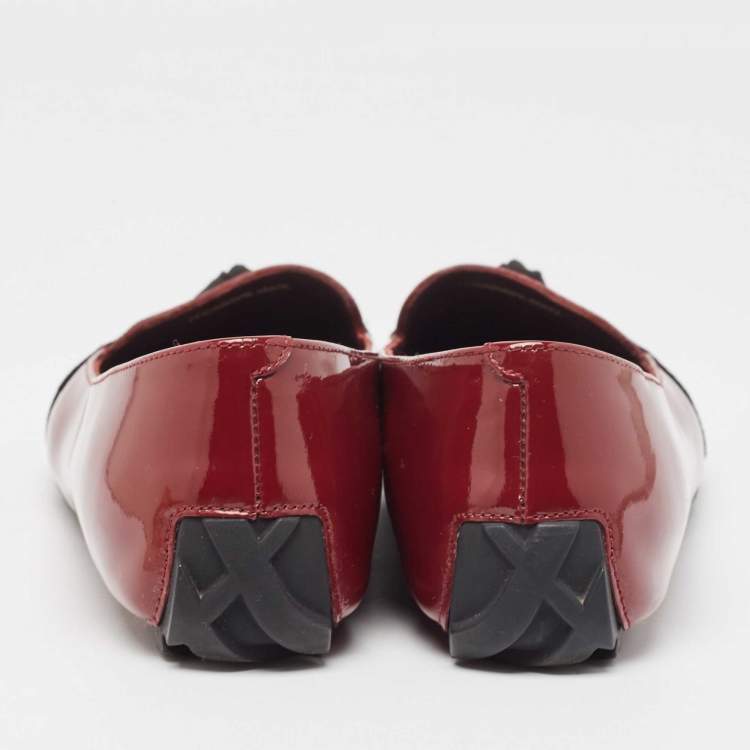 Pre Owned Burberry Burgundy Patent Leather Bow Ballet Flats Size 37.5