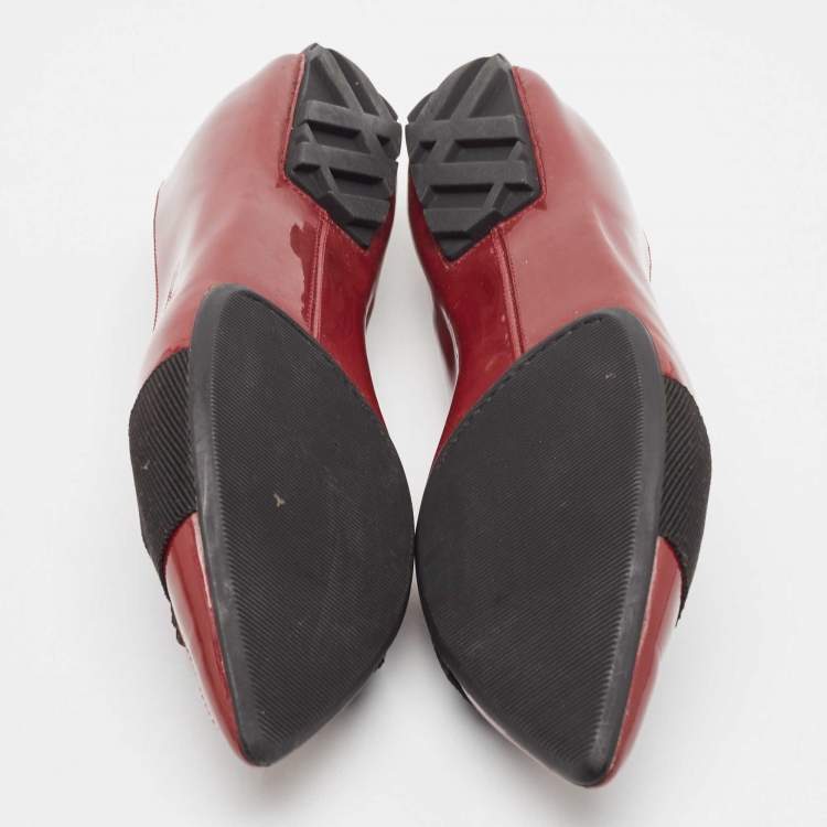 Pre Owned Burberry Burgundy Patent Leather Bow Ballet Flats Size 37.5