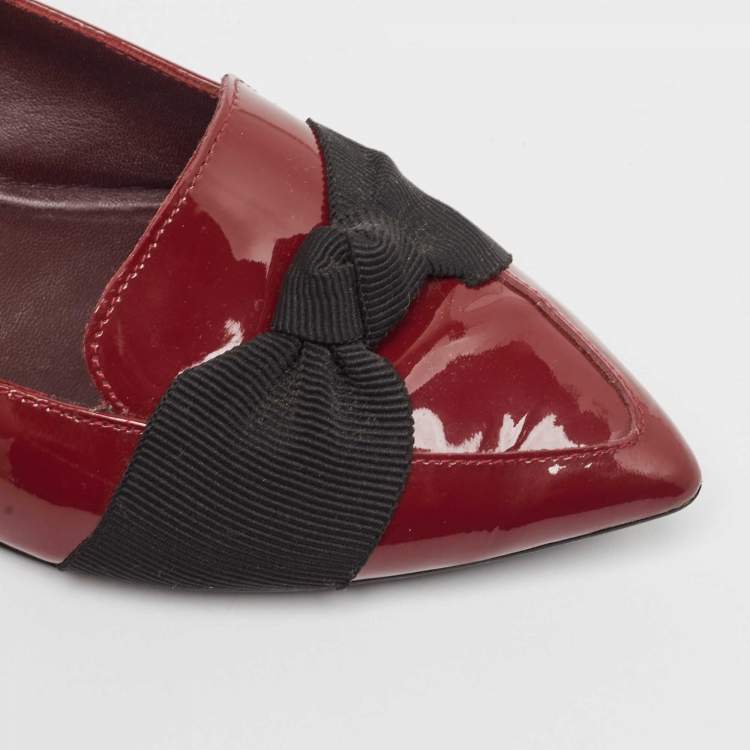 Pre Owned Burberry Burgundy Patent Leather Bow Ballet Flats Size 37.5