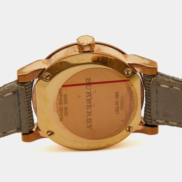 Pre Owned Burberry Rose Gold PVD Coated Stainless Steel Canvas Leather The City BU9236 Women's Wristwatch 26 mm
