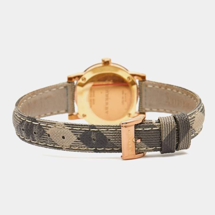 Pre Owned Burberry Rose Gold PVD Coated Stainless Steel Canvas Leather The City BU9236 Women's Wristwatch 26 mm