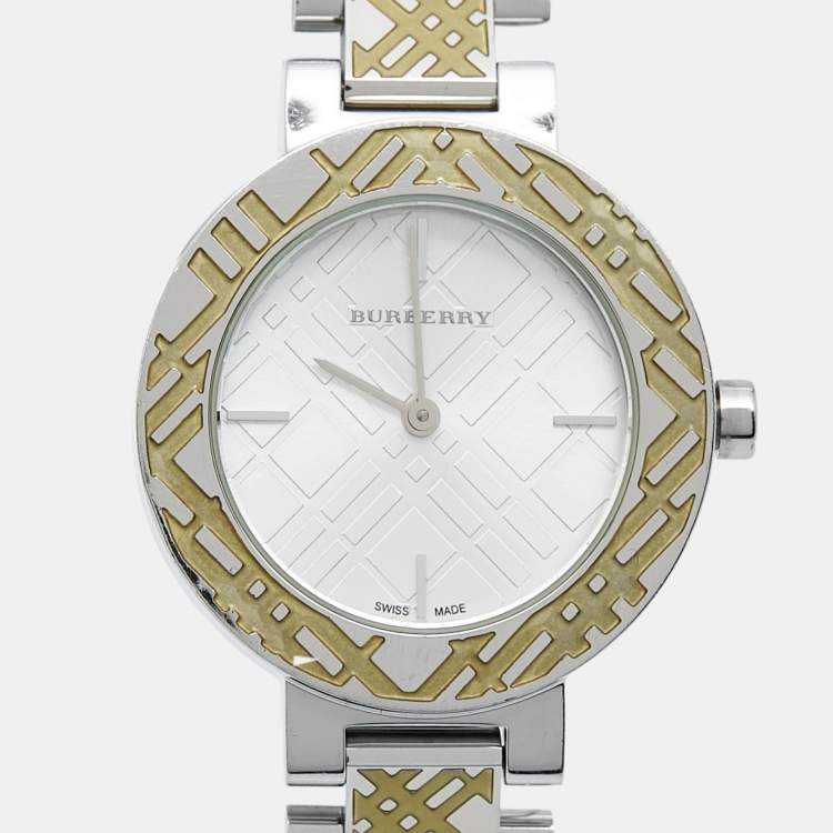 Pre Owned Burberry Silver Stainless Steel Heritage BU1181 Women's Wristwatch 33 mm