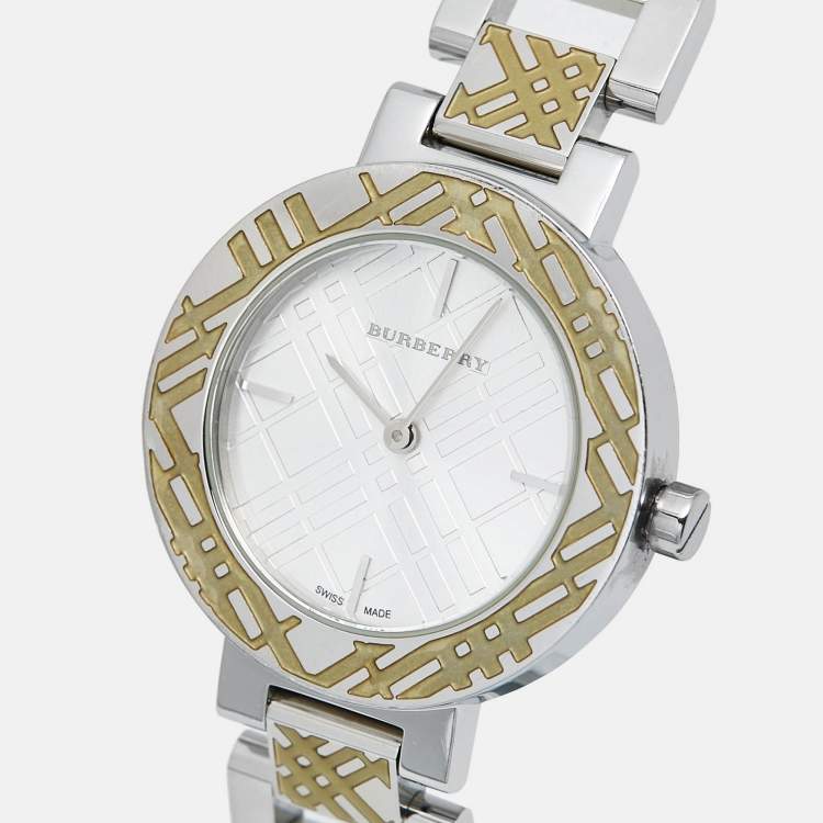 Pre Owned Burberry Silver Stainless Steel Heritage BU1181 Women's Wristwatch 33 mm