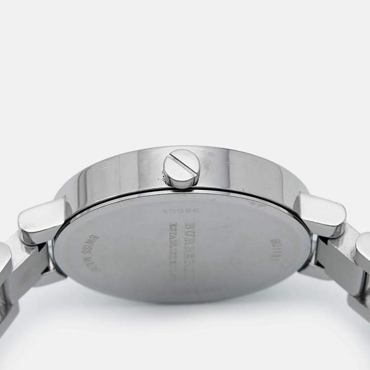 Pre Owned Burberry Silver Stainless Steel Heritage BU1181 Women's Wristwatch 33 mm