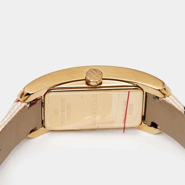 Pre Owned Burberry Champagne Gold Plated Stainless Steel Canvas The Pioneer BU9509 Women's Wristwatch 20 mm