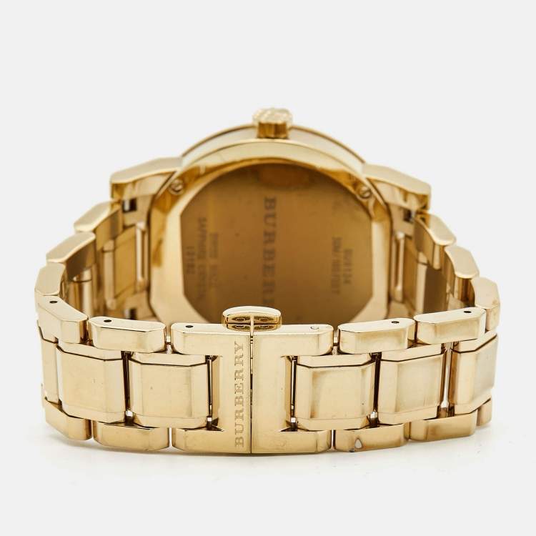 Pre Owned Burberry Champagne Dial Gold Plated Stainless Steel The City Bu9134 Women's Wristwatch 34 mm