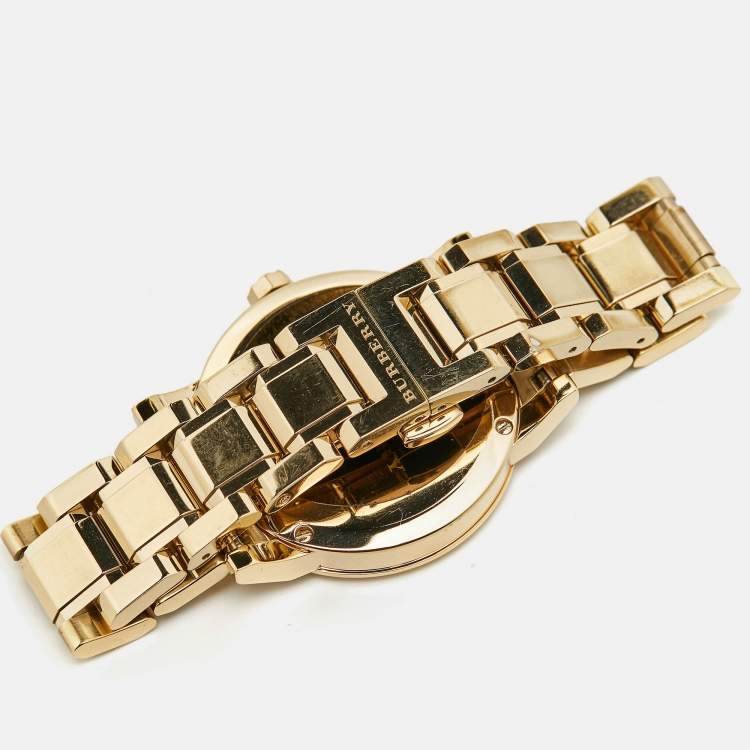 Pre Owned Burberry Champagne Dial Gold Plated Stainless Steel The City Bu9134 Women's Wristwatch 34 mm