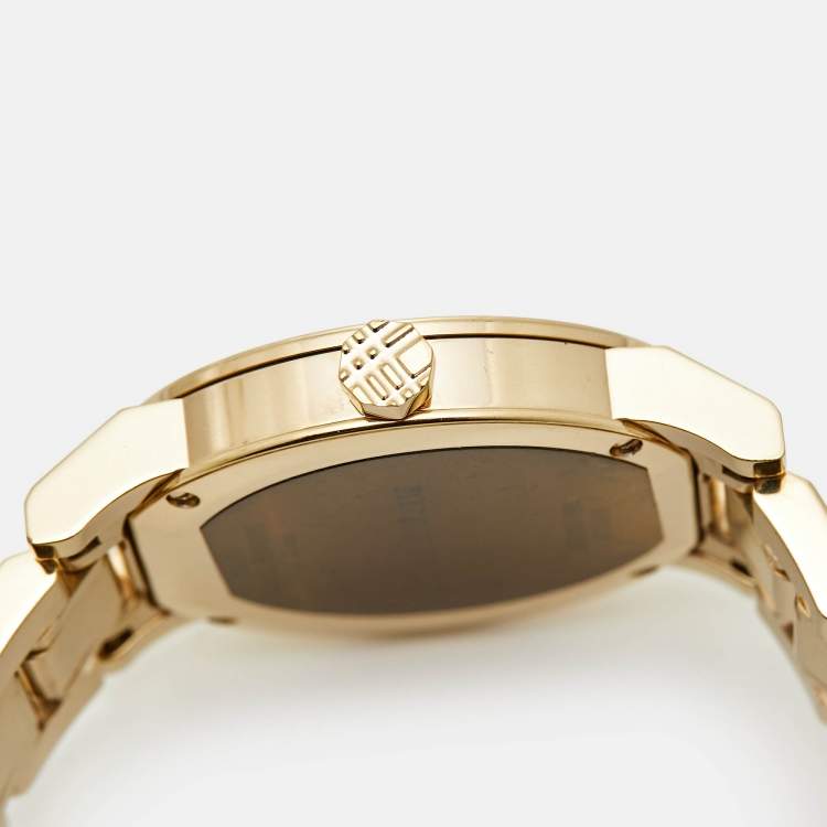 Pre Owned Burberry Champagne Dial Gold Plated Stainless Steel The City Bu9134 Women's Wristwatch 34 mm