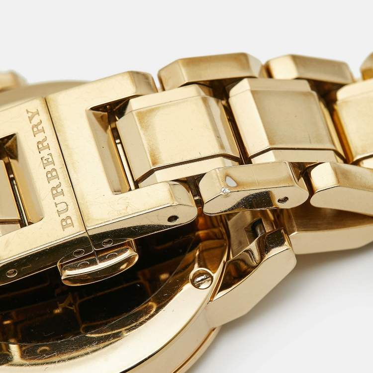 Pre Owned Burberry Champagne Dial Gold Plated Stainless Steel The City Bu9134 Women's Wristwatch 34 mm