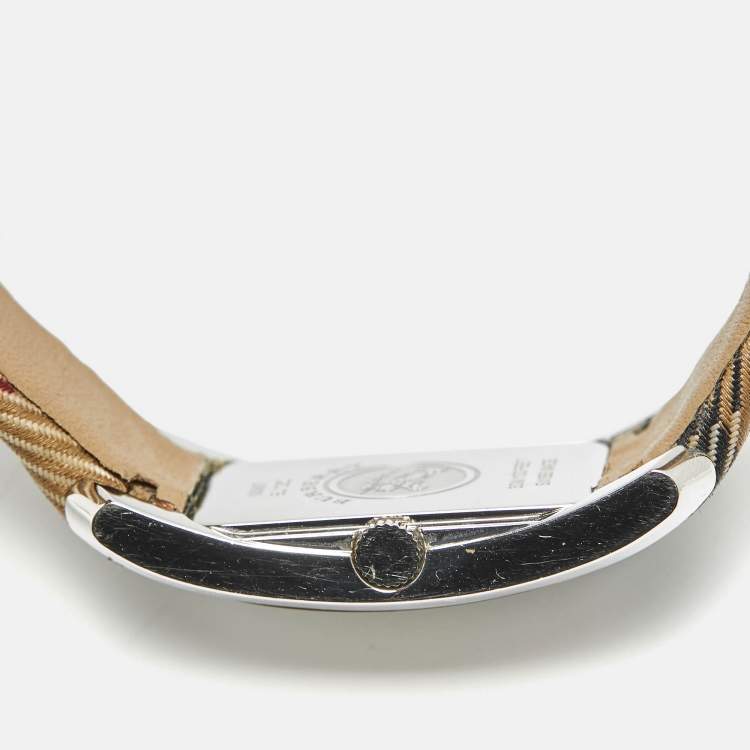 Pre Owned Burberry Silver Stainless Steel Canvas Heritage BU1050 Women's Wristwatch 25 mm