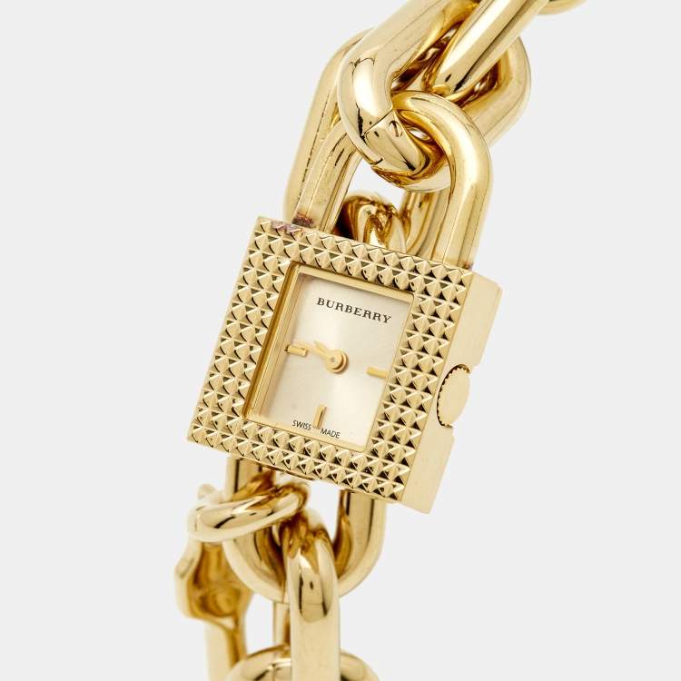 Pre Owned Burberry Key And Lock Charm BU5232 Champagne Dial Gold Plated Stainless Steel Chain Women's Wristwatch 21 mm