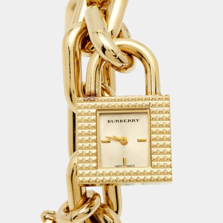 Pre Owned Burberry Key And Lock Charm BU5232 Champagne Dial Gold Plated Stainless Steel Chain Women's Wristwatch 21 mm
