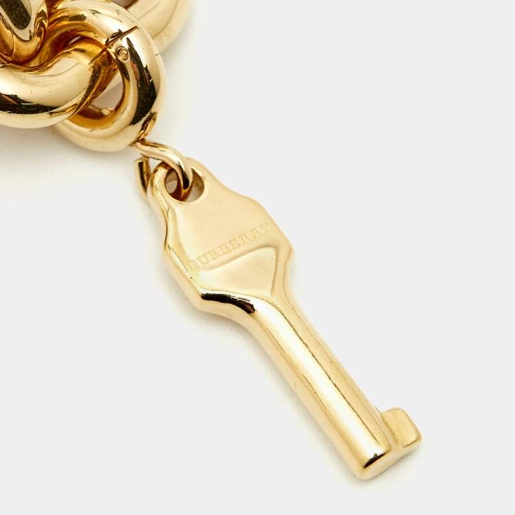 Pre Owned Burberry Key And Lock Charm BU5232 Champagne Dial Gold Plated Stainless Steel Chain Women's Wristwatch 21 mm