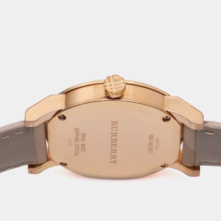 Pre Owned Burberry Beige Rose Gold Plated Stainless Steel Leather BU9014 Women's Wristwatch 34.5 mm