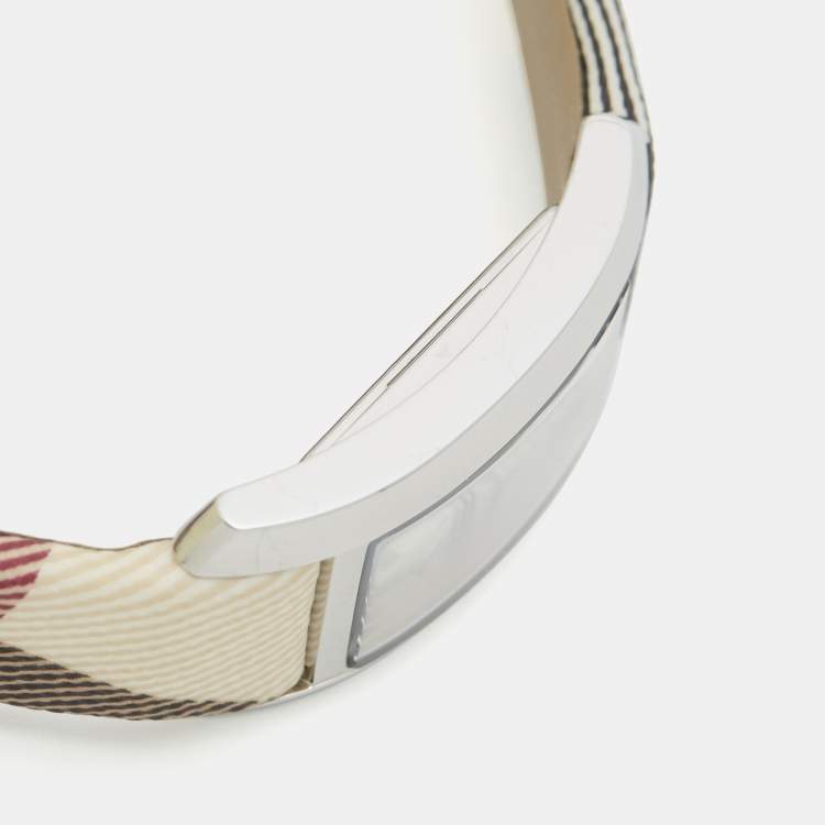 Pre Owned Burberry The Pioneer BU1062 Silver Stainless Steel Leather Women's Wristwatch 19.80 mm