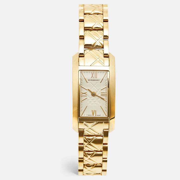 Pre Owned Burberry BU1093 Champagne Dial Gold Tone Stainless Steel Women's Wristwatch 19.70 mm