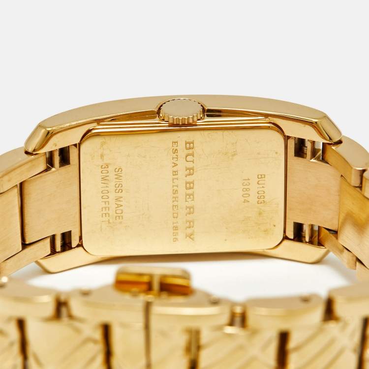 Pre Owned Burberry BU1093 Champagne Dial Gold Tone Stainless Steel Women's Wristwatch 19.70 mm