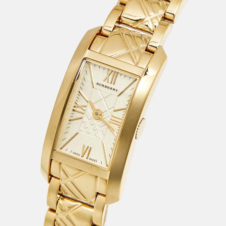 Pre Owned Burberry BU1093 Champagne Dial Gold Tone Stainless Steel Women's Wristwatch 19.70 mm