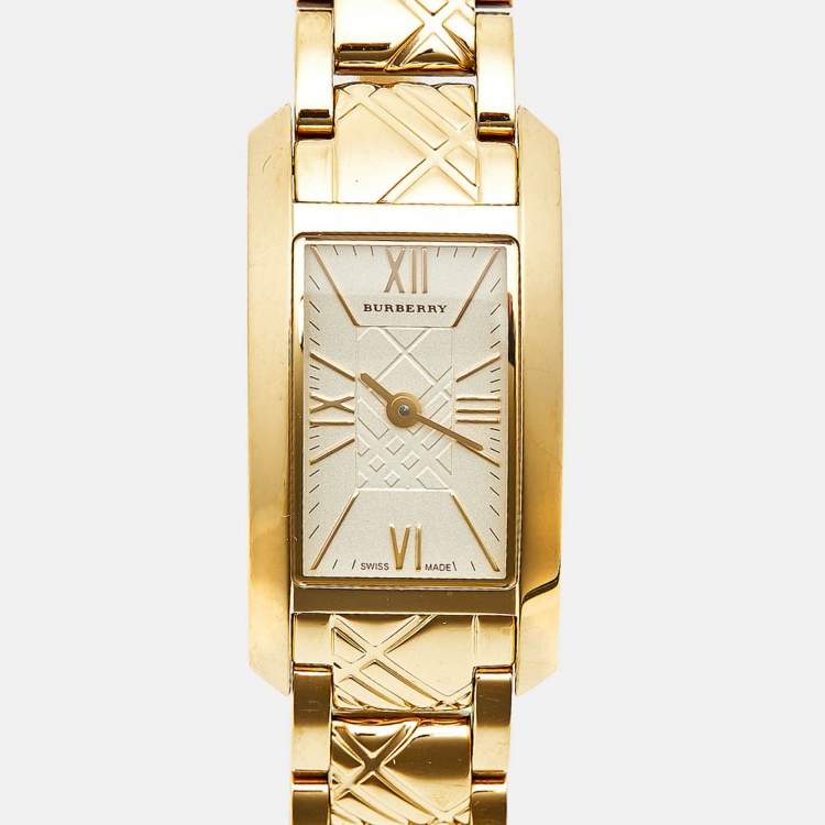 Pre Owned Burberry BU1093 Champagne Dial Gold Tone Stainless Steel Women's Wristwatch 19.70 mm