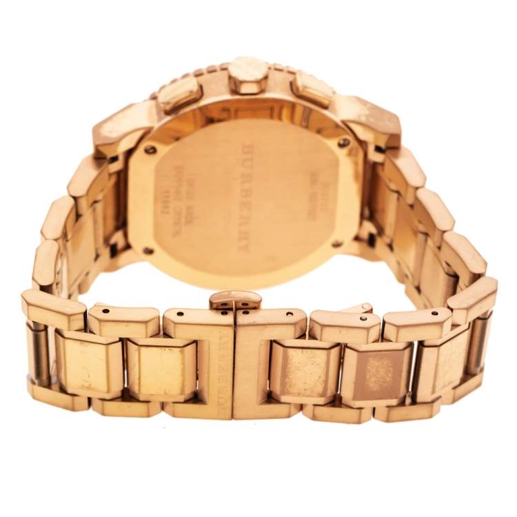 Pre Owned Burberry Beige Rose Gold Plated Stainless Steel Classic BU9702 Women's Wristwatch 39 mm