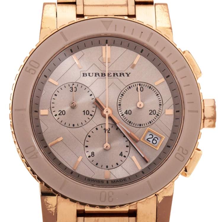 Pre Owned Burberry Beige Rose Gold Plated Stainless Steel Classic BU9702 Women's Wristwatch 39 mm