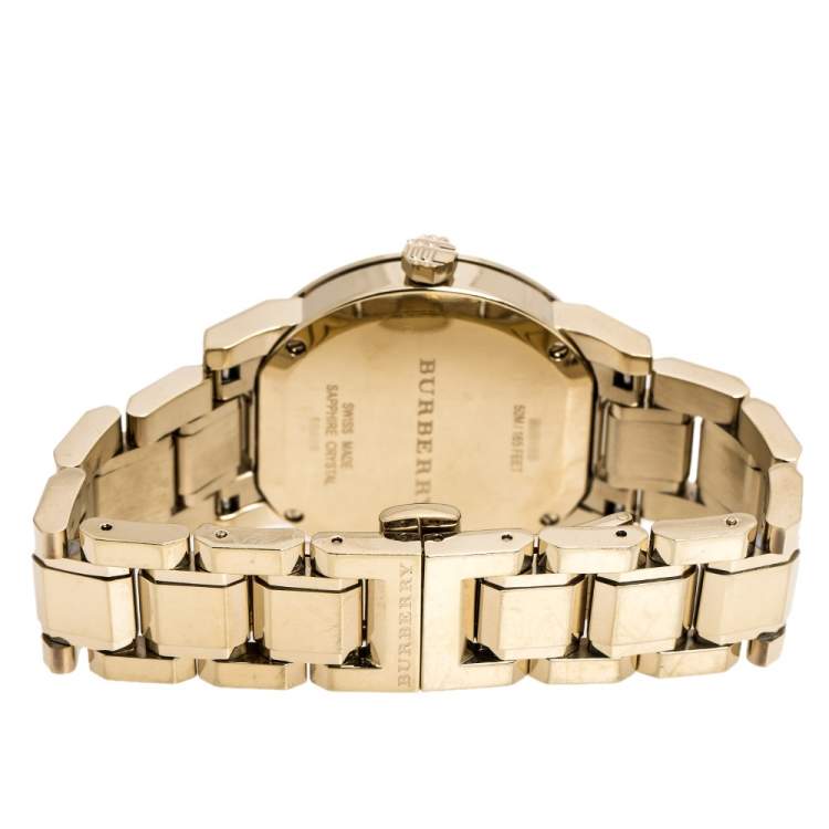 Pre Owned Burberry Silver Gold Tone Stainless Steel BU9103 Women's Wristwatch 34 mm