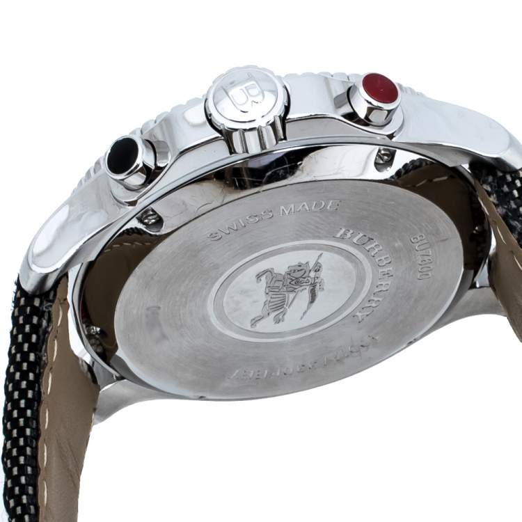 Pre Owned Burberry Beige Stainless Steel Canvas Endurance BU7600 Men's Wristwatch 44 mm