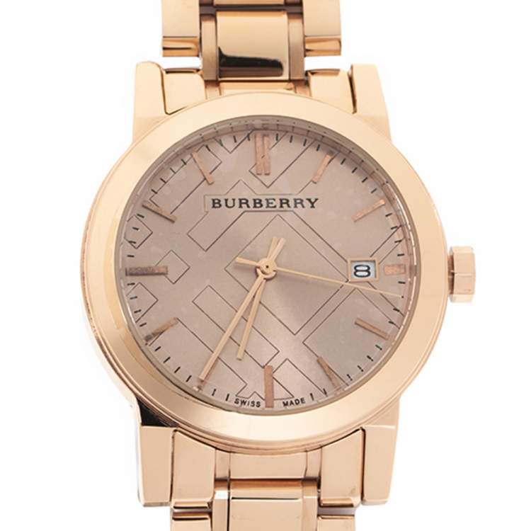 Pre Owned Burberry Rose Gold Tone Stainless Steel The City BU9109 Women's Wristwatch 35 mm